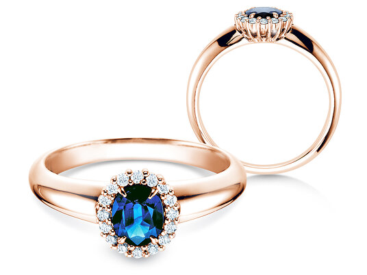 Engagement ring Windsor in 9K white gold with sapphire 0.60ct and diamonds 0.12ct
