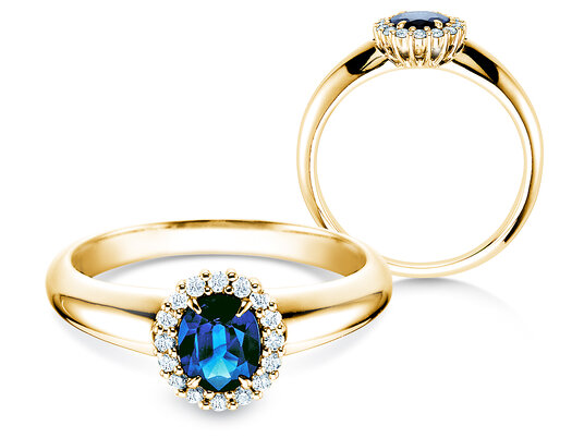 Engagement ring Windsor in 9K white gold with sapphire 0.60ct and diamonds 0.12ct