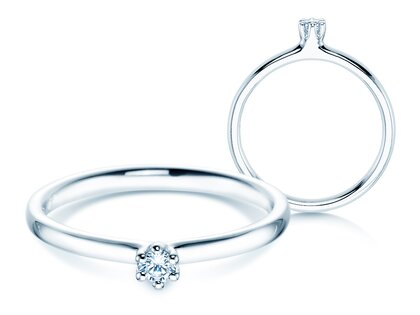 Engagement ring Classic 6 in 14K white gold with diamond 0.05ct H/SI
