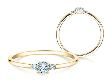 Birthstone ring Vivid Petite April in 9K yellow gold with diamond 0.08ct and diamonds 0.02ct