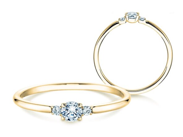Birthstone ring Vivid Petite April in 9K yellow gold with diamond 0.08ct and diamonds 0.02ct