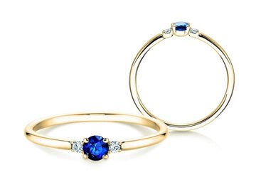 Engagement ring  in 9K white gold with sapphire 0.08ct and diamonds 0.02ct