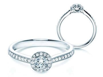 Engagement ring Halo Petite in 18K white gold with diamonds 0.50ct G/SI