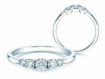 Engagement ring 5 Diamonds in 14K white gold with diamonds 0.15ct G/SI