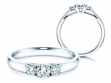 Engagement ring 3 Stones in 14K white gold with diamonds 0.40ct G/SI