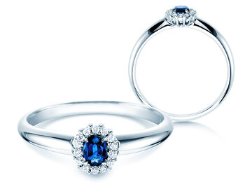 Engagement ring Jolie in 14K white gold with sapphire 0.25ct and diamonds 0.06ct