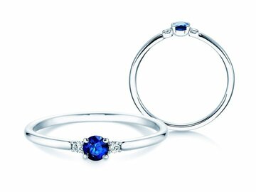 Engagement ring Glory Petite in 14K white gold with sapphire 0.16ct and diamonds 0.04ct