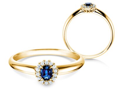 Engagement ring Jolie in 14K yellow gold with sapphire 0.25ct and diamonds 0.06ct