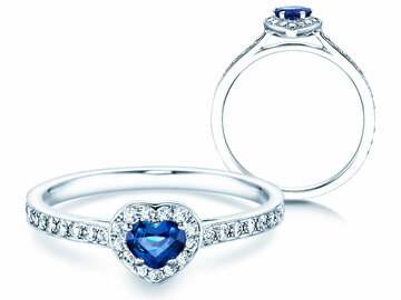 Engagement ring Heart Saphir in 14K white gold with sapphire 0.25ct and diamonds 0.34ct