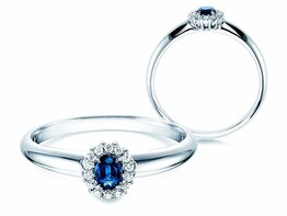 Jolie white gold engagement ring with sapphire