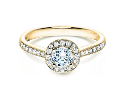 Engagement ring Halo Classic in 18K yellow gold with diamonds 0.78ct G/SI