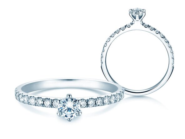 Engagement ring Classic Pavé in 14K white gold with lab-grown diamonds 0.50ct E/VS