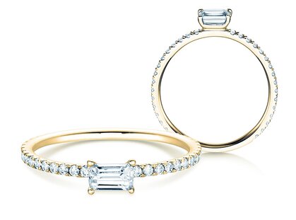Engagement ring Emerald-Cut in 18K yellow gold with diamonds 0.46ct G/VS