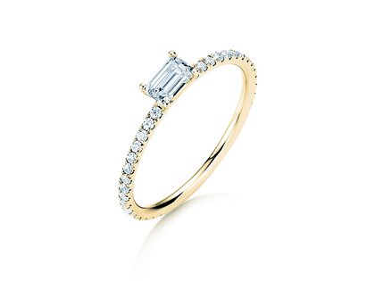 Engagement ring Emerald-Cut in 14K yellow gold with diamonds 0.46ct G/VS