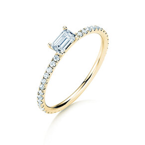 Engagement ring Emerald-Cut in 14K yellow gold with diamonds 0.46ct G/VS
