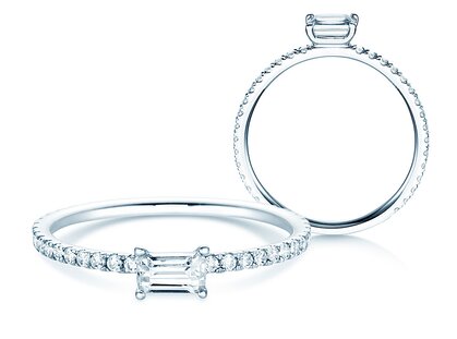 Engagement ring Emerald-Cut in 14K white gold with diamonds 0.46ct G/VS