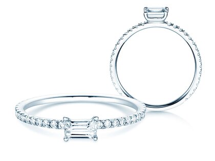 Engagement ring Emerald-Cut in 14K white gold with diamonds 0.46ct G/VS