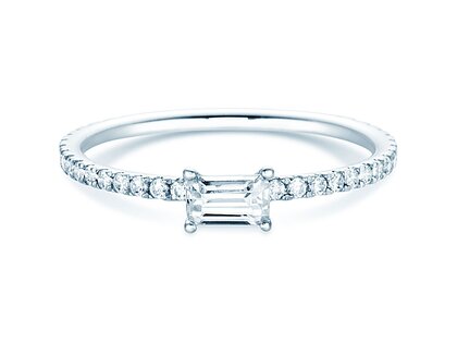 Engagement ring Emerald-Cut in 14K white gold with diamonds 0.46ct G/VS