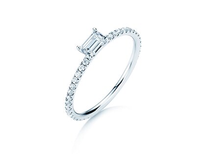 Engagement ring Emerald-Cut in 14K white gold with diamonds 0.46ct G/VS