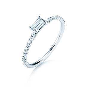 Engagement ring Emerald-Cut in 14K white gold with diamonds 0.46ct G/VS