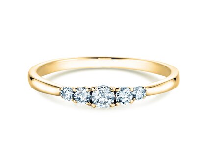 Engagement ring 5 Diamonds in 14K yellow gold with diamonds 0.15ct G/SI