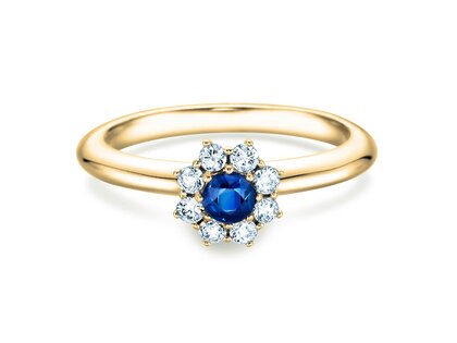 Engagement ring Lovely in 14K yellow gold with sapphire 0.33ct and diamonds 0.40ct