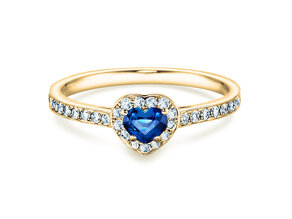 Engagement ring Heart Saphir in 14K yellow gold with sapphire 0.25ct and diamonds 0.34ct