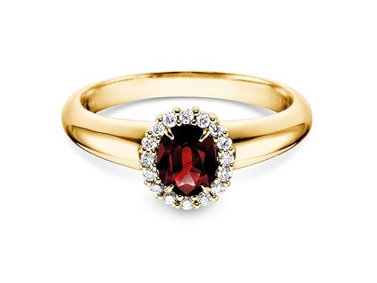 Engagement ring Windsor in 14K yellow gold with ruby 0.60ct and diamonds 0.12ct