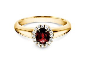 Engagement ring Windsor in 14K yellow gold with ruby 0.60ct and diamonds 0.12ct
