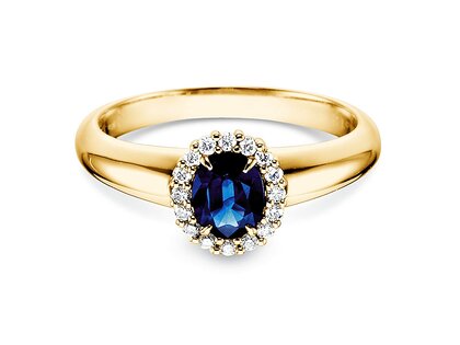 Engagement ring Windsor in 14K yellow gold with sapphire 0.60ct and diamonds 0.12ct