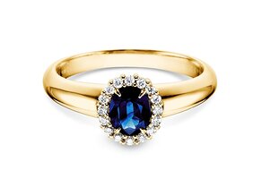 Engagement ring Windsor in 14K yellow gold with sapphire 0.60ct and diamonds 0.12ct