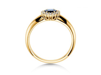Engagement ring Windsor in 14K yellow gold with sapphire 0.60ct and diamonds 0.12ct