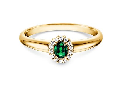 Engagement ring Jolie in 14K yellow gold with emerald 0.25ct and diamonds 0.06ct