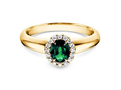 Engagement ring Windsor in 9K yellow gold with emerald 0.60ct and diamonds 0.12ct