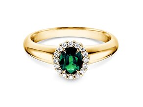 Engagement ring Windsor in 9K yellow gold with emerald 0.60ct and diamonds 0.12ct