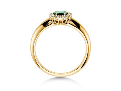 Engagement ring Windsor in 9K yellow gold with emerald 0.60ct and diamonds 0.12ct