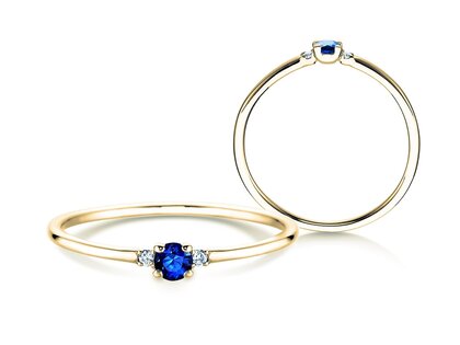Engagement ring Vivid Petite in 14K yellow gold with sapphire 0.08ct and diamonds 0.02ct
