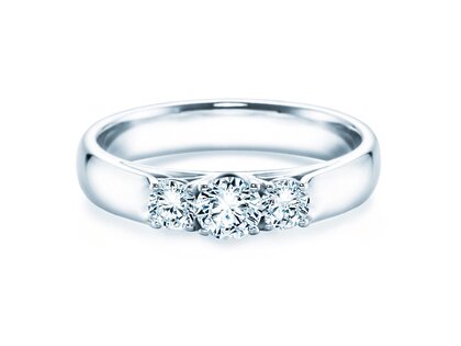 Engagement ring 3 Stones in 14K white gold with diamonds 0.40ct G/SI