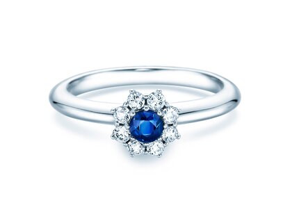 Engagement ring Lovely in 14K white gold with sapphire 0.25ct and diamonds 0.25ct