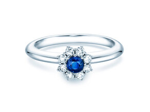 Engagement ring Lovely in 14K white gold with sapphire 0.25ct and diamonds 0.25ct