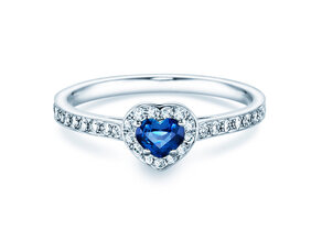 Engagement ring Heart Saphir in platinum 950/- with sapphire 0.25ct and diamonds 0.34ct