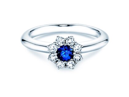 Engagement ring Lovely in 14K white gold with sapphire 0.33ct and diamonds 0.40ct