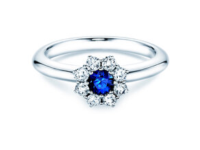 Engagement ring Lovely in 14K white gold with sapphire 0.33ct and diamonds 0.40ct