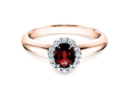 Engagement ring Windsor in 14K rosé gold with ruby 0.60ct and diamonds 0.12ct