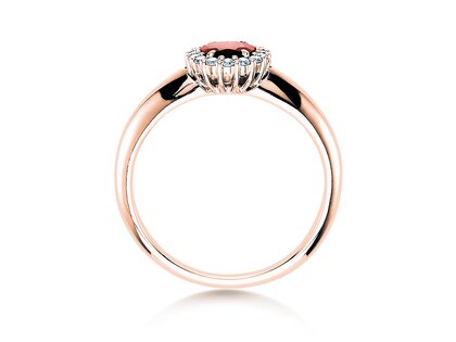 Engagement ring Windsor in 14K rosé gold with ruby 0.60ct and diamonds 0.12ct