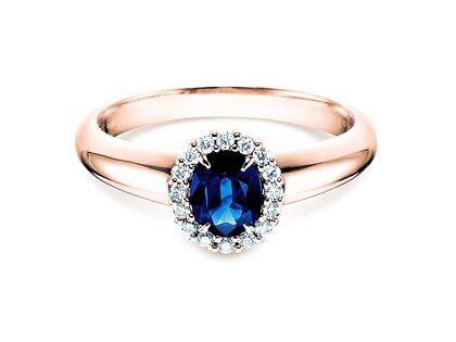 Engagement ring Windsor in 14K rosé gold with sapphire 0.60ct and diamonds 0.12ct