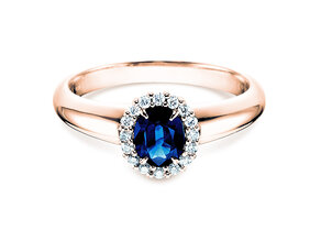 Engagement ring Windsor in 14K rosé gold with sapphire 0.60ct and diamonds 0.12ct