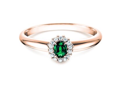Engagement ring Jolie in 18K rosé gold with emerald 0.25ct and diamonds 0.06ct