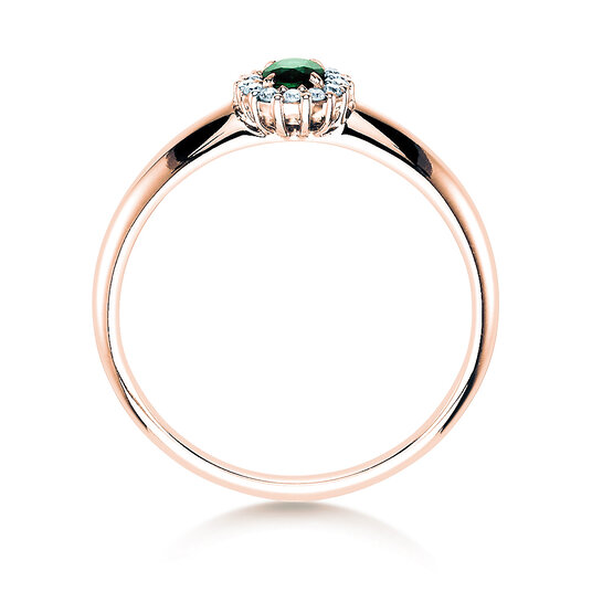 Engagement ring Jolie in 9K rosé gold with emerald 0.25ct and diamonds 0.06ct
