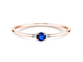 Engagement ring Vivid Petite in 14K rosé gold with sapphire 0.08ct and diamonds 0.02ct
